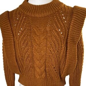 Quiet Luxury Chunky Knit Mock Neck Cropped Sweater Brown English Factory M
